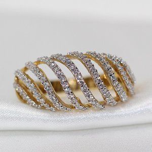 Sterling Silver -  Spiral Dome CZ Gold Ring - size 8